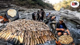 Fishing 🐟 in Mountain River Traditional Duwali Fishing Baghi Buduna Ganela Kabre Cooking amp Eating [upl. by Aronael650]