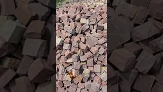 Transition from Maroon Red Cobblestone to Grey Stone Cobbles trending cobblestone usenaturalstone [upl. by Jarnagin]