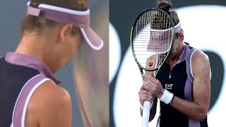 Tennis star smashes racket into her head multiple times after spectacular collapse [upl. by Nura961]