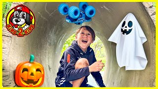 MONSTER TRUCKS PLAY AT THE PARK 🎃 GRAVE DIGGERS HAUNTED HALLOWEEN PLAYGROUND [upl. by Aihsemak245]