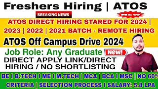 Atos Biggest Hiring 202124  Atos Recruitment Drive  Atos Direct Selection  Any Graduate  WFO [upl. by Etrem779]