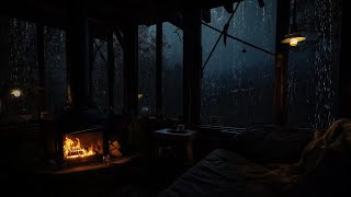 Rain Sounds and Fireplace in a Cabin Room  Night Ambience for Sleep [upl. by Thordia]