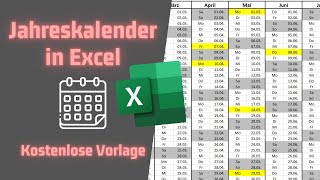 Dynamischen Jahreskalender in EXCEL erstellen [upl. by Hpsoj]