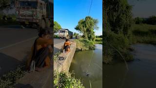 Village Woman Hook Fishing In Road Side Canal fishingmethods hookfishtrap fishingtechniques fish [upl. by Iz88]