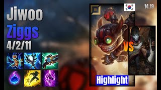 Jiwoo Adc Ziggs vs Jhin lol KR solo rank Highlight 1419 [upl. by Sateia]