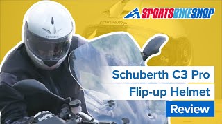 Schuberth C3 Pro flipup motorcycle helmet review  Sportsbikeshop [upl. by Eybbob]