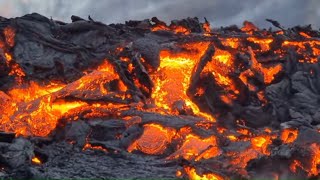 Basaltic Lava Flow in Iceland Hear the clinking lava 100723 Unshared video [upl. by Enayd]