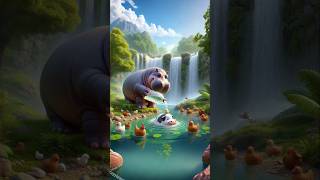 Evolution Of Hippopotamus 🔥 A hippo disturbs a cow taking a bath hippo cute shorts [upl. by Econah]