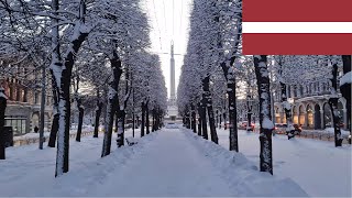 Riga in Winter  12 Minutes of Walking [upl. by Barlow]