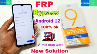 Tecno Spark 9 Android 12 FRP Bypass  New Solution  Tecno KG5p Google Account Bypass Without Pc [upl. by Sanson]