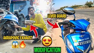 Finally Apni Scooty Modified Hogya 😍 Akrapovic Exhaust in Yamaha Fascino 🔥 Best Lever Guard [upl. by Slosberg]