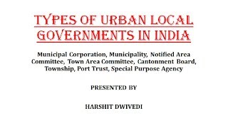 Types of URBAN LOCAL GOVERNMENTS In India [upl. by Phalan693]