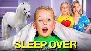 FIRST SLEEPOVER with PONY  24 Hour Challenge w Gaby an Alex Family [upl. by Swann]