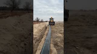 So smoothly and skillfully workers embed the pipe fltting Excavator Pipeline Installation stress [upl. by Oimetra]