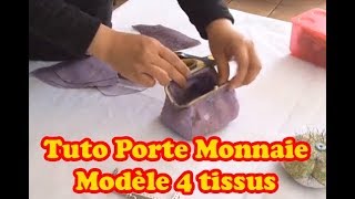 Tuto porte monnaie sans couture apparente avec un fermoir métallique modèle 4 tissus [upl. by Marena800]