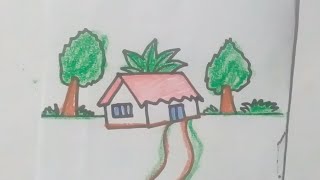 Easy scenery drawing for kids [upl. by Cirdnek988]