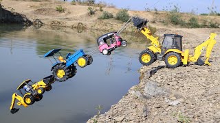 Accident JCB Auto Rickshaw Sonalika Tractor Pulling Out JCB 5CX  Cartoon Jcb  Tata Truck  CS Toy [upl. by Esinwahs803]