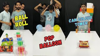 Colour Tower Can Pop Balloon Ball Roll  Familychallenge  ​⁠​⁠AkyShow ​​⁠ challenge [upl. by Ecela]