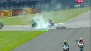 World Superbikes 2009 Monza Massive first corner crash [upl. by Sena]