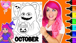 Coloring Kimmi The Clown Calendar Coloring Book OCTOBER Halloween Coloring Page  Ohuhu Art Markers [upl. by Chaffinch]