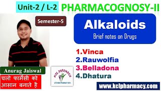 Alkaloidal Drugs  Vinca Dhatura Rauwolfia Belladona  L2 Unit2  PharmacognosyII 5th Sem [upl. by Walworth]