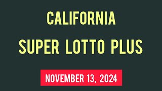 California SuperLotto Plus Winning Numbers November 13 2024 [upl. by Eciened544]