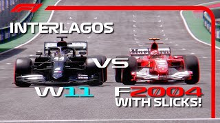 F1 2020 Mercedes W11 vs Ferrari F2004 with Slick Tyres  INTERLAGOS  Brazil [upl. by Marj]