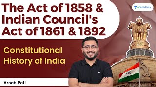 L5  The Act of 1858 Indian Councils Act of 1861 1892  Constitutional History of India  Arnab [upl. by Hairam312]