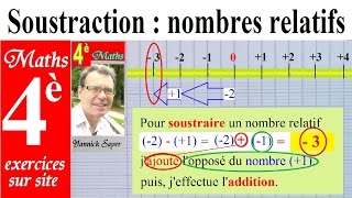 Maths 4ème  Soustraction des nombres relatifs et règle de l’opposé [upl. by Cox]