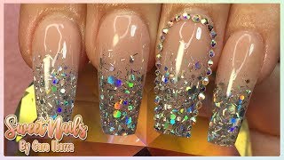 Uñas de GLITTER PLATA Holográfico DIFUMINADO Uñas de Acrílico [upl. by Haerdna]