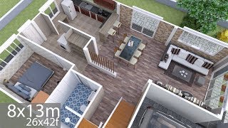 Plan 3D Interior Design Home Plan 8x13m Full Plan 3Beds [upl. by Idalina416]