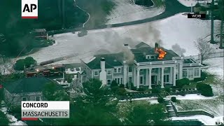 Fire burns through Massachusetts mansion [upl. by Bethesde]