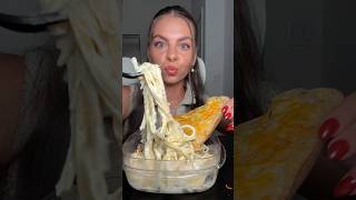 SAUCY  CRUNCHY GARLIC BREAD W ALFREDO ASMR MUKBANG 🍝🤭🥖✨ foodie crunchyasmr alfredo saucy [upl. by Llemrej]