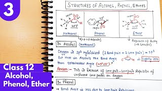 3 Structure of Alcohol phenol Ether Bond angle Bond length of alcohol phenol Organic Class12 [upl. by Llennej938]