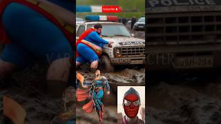 Superheroes Help the police car stuck in the mud 💥 shorts spiderman marvel dc avengers [upl. by Noscire]