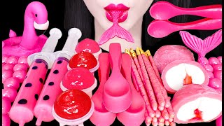 ASMR PINK SPOON JELLY DONUTS SHOOTER 핑크 숟가락 젤리 주사기 먹방 MUKBANG EATING [upl. by Byrom814]