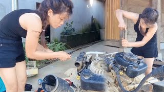 Talented girl repairs and cleans air filters and carburetors for tractors [upl. by Hueston]