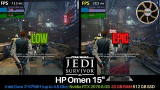 Star Wars Jedi Survivor  Low VS Epic  RTX 2070 MaxQ 8GB i79750H 32GB RAM  HP Omen 15quot [upl. by Nameerf]