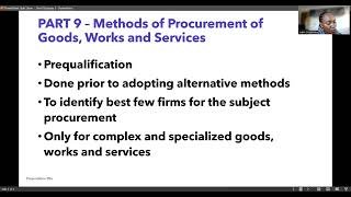 Part 9  Episode 1  Methods of Procurement of goods works and services [upl. by Kizzee]