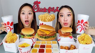 CHICKFILA MUKBANG 🍔🍟😋  MAC N CHEESE SPICY DELUXE CHICKEN NUGGETS FRIES [upl. by Laural]