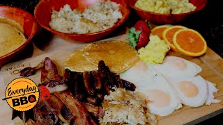 Breakfast FEAST on the Blackstone Griddle  Bacon Eggs Sausage Pancakes Hash Browns on Flat Top [upl. by Haile447]