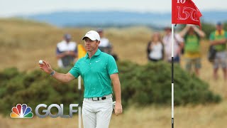 Highlights Rory McIlroy nails bunker shot on hole 10 at The 150th Open  Golf Channel [upl. by Noirred7]