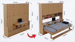 HOW TO MAKE A HORIZONTAL MURPHY BED WITH A FOLDING DESK AND CABINETS STEP BY STEP [upl. by Franni]