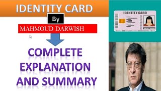 IDENTITY CARD  MAHMOUD DARWISH  EXPLANATION IN HINDI AND ENGLISH [upl. by Adien]