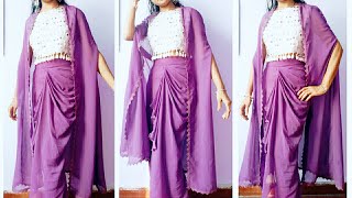 How to make Cape shrug cutting and stitchinglong jacket style shrug cutting stitchingDupatta reuse [upl. by Sidonnie]