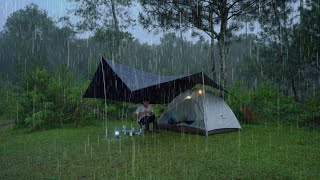 SOLO CAMPING HEAVY RAIN AND THUNDERSTORMS  RELAXING CAMPING IN THE RAIN  ASMR [upl. by Nylannej]