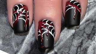 Halloween Nageldesign  Spinnennetz mit Blut  Bloody Nail art design Tutorial [upl. by Oznarol]