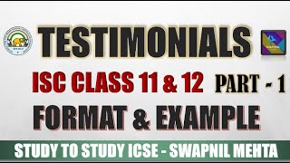 Testimonial Writing ISC class 11 amp 12  Directed Report Writing Format Testimonial from Principal [upl. by Assital]