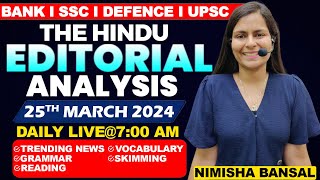 Editorial Analysis  25th March 2024  Vocab Grammar Reading Skimming  Nimisha Bansal [upl. by Honora]