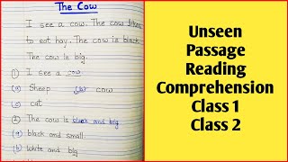 Unseen passageReading comprehensionClass 1 and 2 [upl. by Monahon]